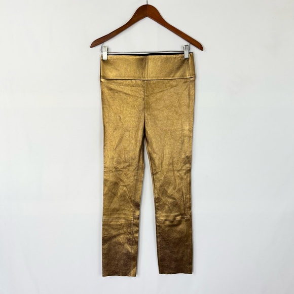 NEW SPRWMN Gold Leather Leggings Size S 25”